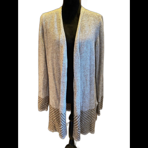 Carolyn Taylor Cream Brown Womens XL Open Front Stylish Cardigan  Sweater - Picture 1 of 10